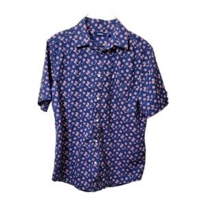 IZOD Boys'‎ Short Sleeve Button-Down Palm Tree Dress Shirt Blue Size XL 18/20